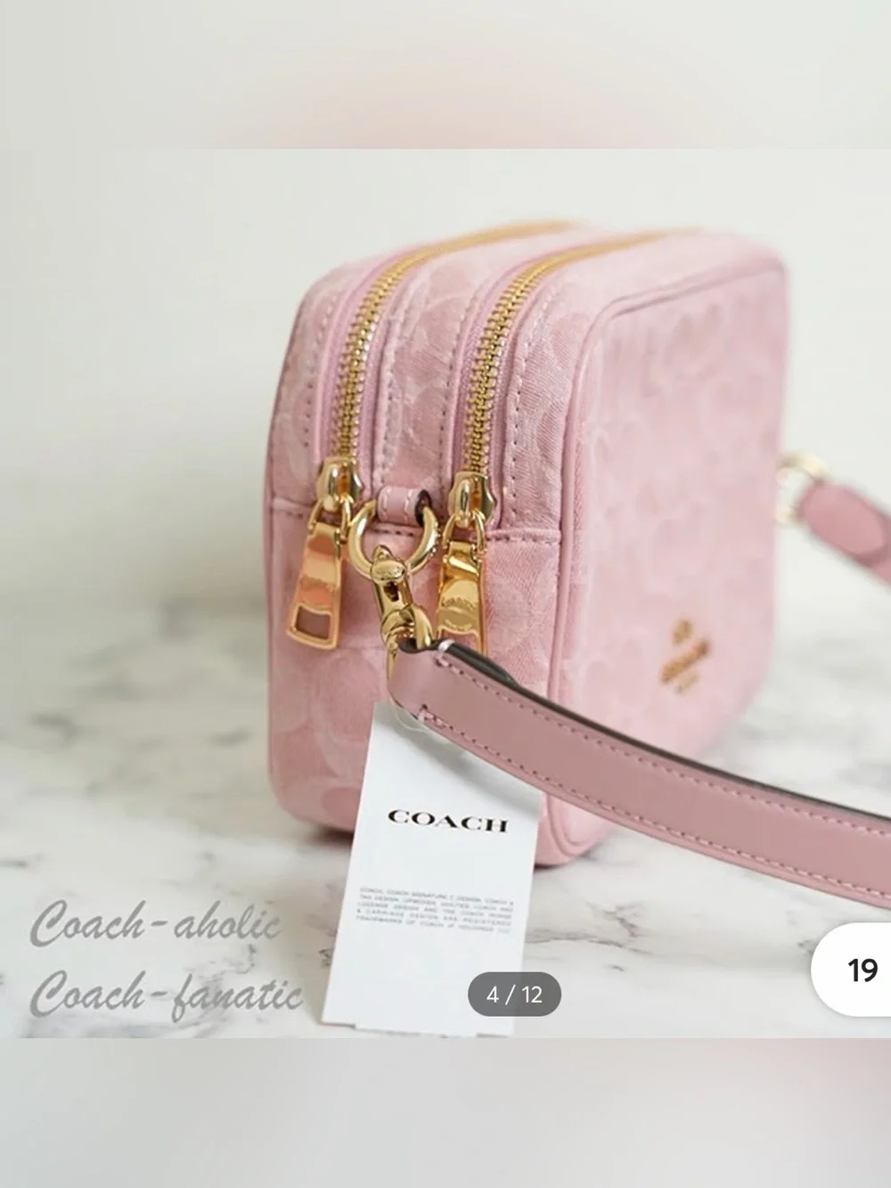 Coach Pink Signature Canvas Crossbody Camera Bag with Gold Hardware